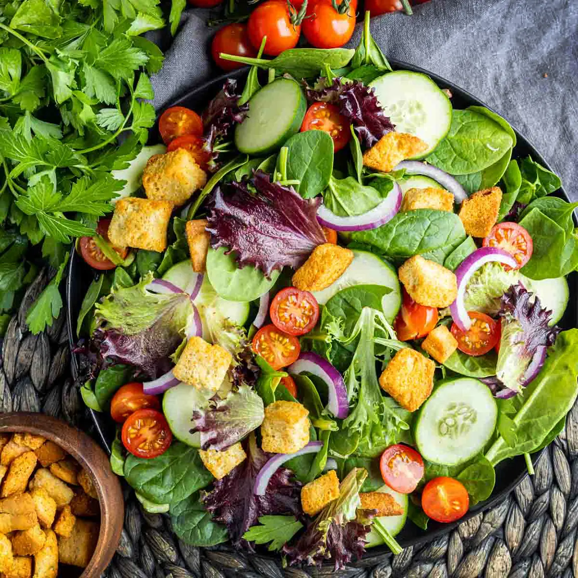 Mixed, Leafy Green Salad in a bowl